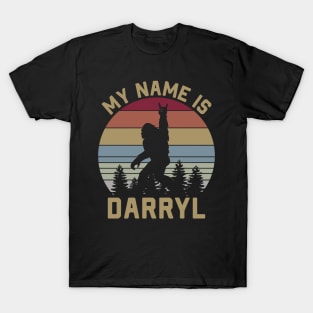 My Name Is Darryl, Funny Sasquatch Design, Bigfoot Retro Sunset T-Shirt